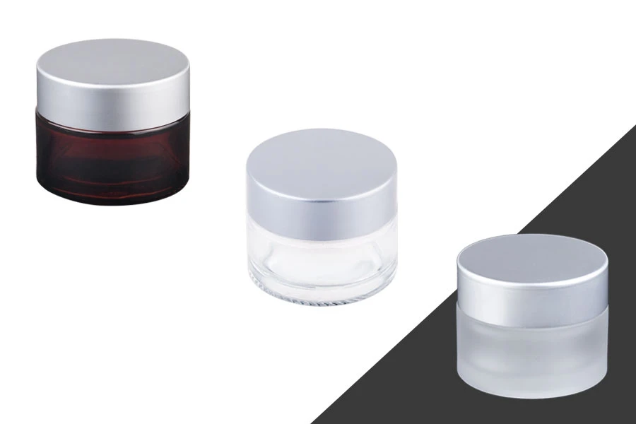 Малко стъклено бурканче 15 мл за крем в 3 цвята  (амбер, мат, прозрачно)-изображение_група