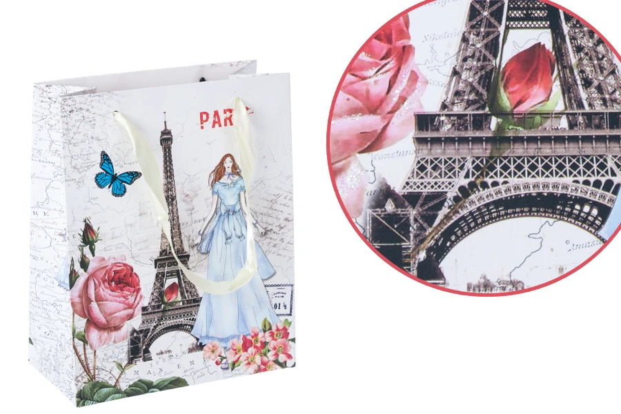 Подаръчна торбичка Айфел със сатенена дръжка с размери  170x85x210 mm-изображение_продукт