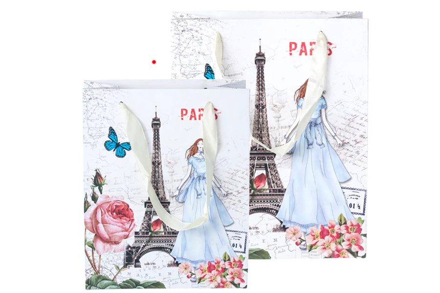 Подаръчна торбичка Айфел със сатенена дръжка с размери  170x85x210 mm-