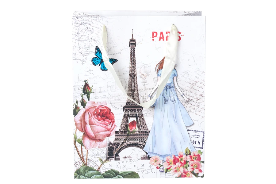 Подаръчна торбичка Айфел със сатенени дръжки с размери  210x100x260 mm-изображение_размери