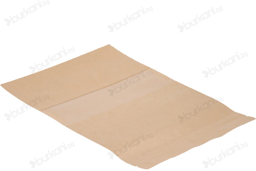 Крафт опаковка тип Doy Pack  180x50x260 mm, с цип  "zip" με и прозорец, размери  - 100 броя-