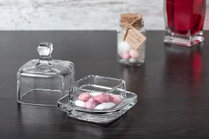 Стъклено квадратно бурканче със стъклена капачка-2