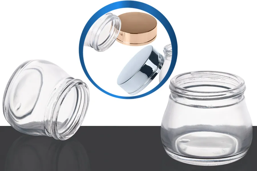 Стъклено луксозно бурканче за крем 100 мл със златиста или сребриста капачка-изображение_продукт