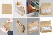 Крафт торбичка тип DOYPACK 137x66x123mm с прозорец и цип, с рамери