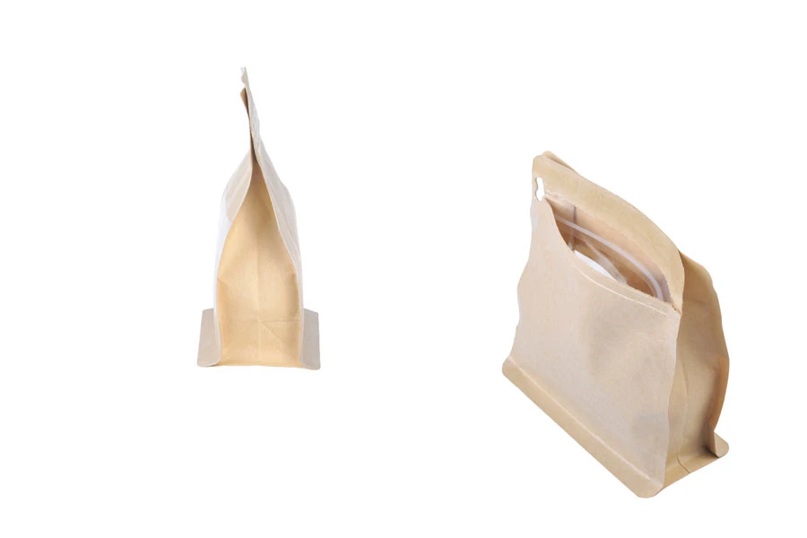 Крафт торбичка тип DOYPACK 137x66x123mm с прозорец и цип, с рамери
