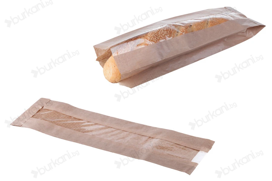 Крафт кафяви пликове за хляб, багета с размери  120x50x450 с прозорец 40mm-изображение_продукт