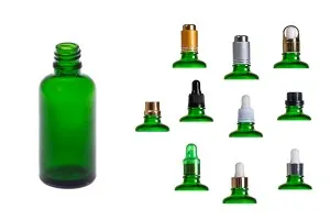 Зелена бутилка за етерични масла  50 ml с гърловина  PP18-8