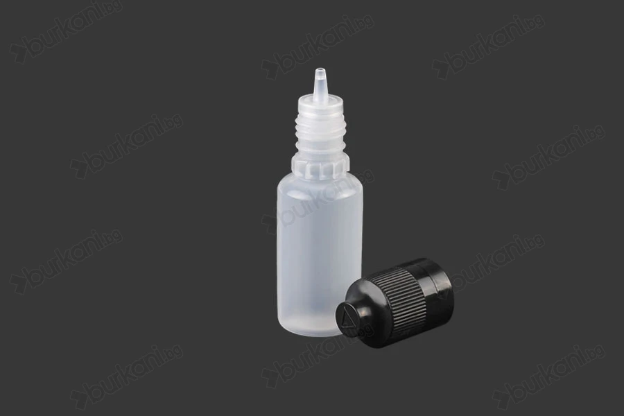 Пластмасова млечна бутилка 15 ml с черна пластмасова капачка CRC и пластмасов капкомер за електронна цигара - 50 бр.-изображение_размери