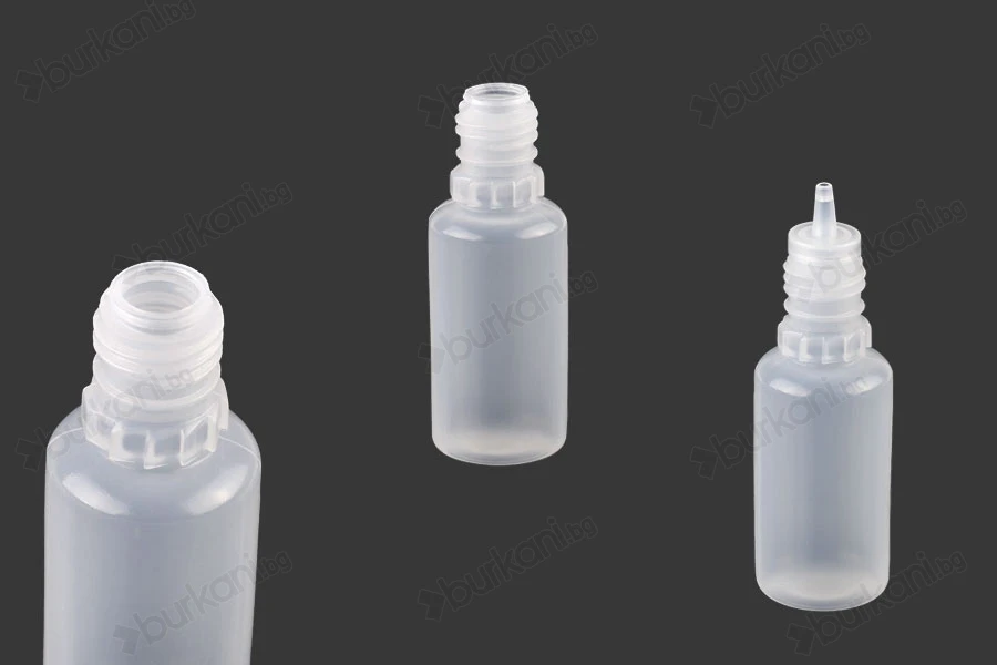 Пластмасова млечна бутилка 15 ml с черна пластмасова капачка CRC и пластмасов капкомер за електронна цигара - 50 бр.-изображение_група