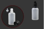 Пластмасова бутилка 50 ml с пластмасова черна капачка CRC и пластмасов дозатор за електронна цигара - 50 бр. Пластмасова бутилка 50 ml с пластмасова черна капачка CRC и пластмасов дозатор за електронна цигара - 50 бр.