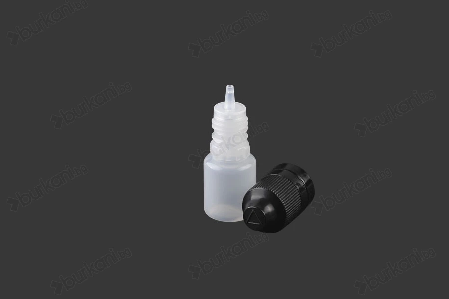 Пластмасова млечна бутилка  5 ml с черна пластмасова капачка  CRC и пластмасов дозатор за електронна цигара - 50 бр.-изображение_група