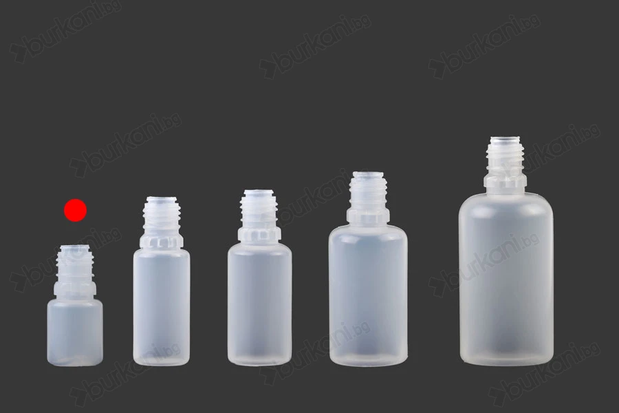 Пластмасова млечна бутилка  5 ml с черна пластмасова капачка  CRC и пластмасов дозатор за електронна цигара - 50 бр.-изображение_група