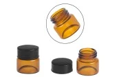 Малко стъклено бурканче за крем 5 мл (прозрачно или карамелено) с пластмасова черна капачка-изображение_размери