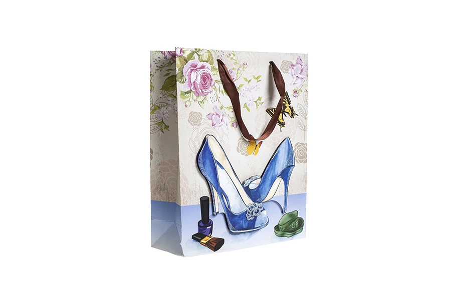 Хартиени 3-D подаръчни торбички, модел "Сини Токчета", размер  "M", 26x10x32cm-изображение_продукт