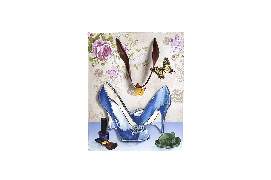 Хартиени 3-D подаръчни торбички, модел "Сини Токчета", размер  "M", 26x10x32cm-изображение_размери