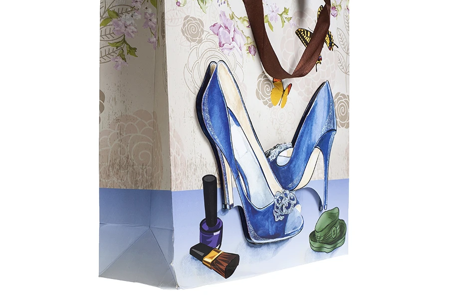 Хартиени 3-D подаръчни торбички, модел "Сини Токчета", размер  "M", 26x10x32cm-