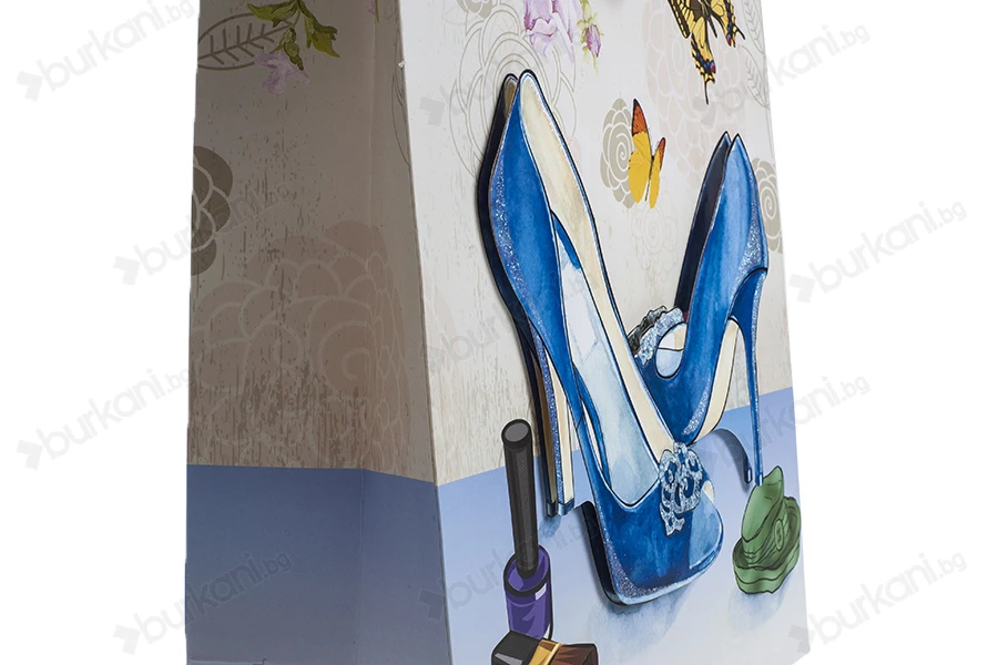 Хартиени 3-D подаръчни торбички, модел "Сини Токчета", размер  "L", 31x12x42cm-