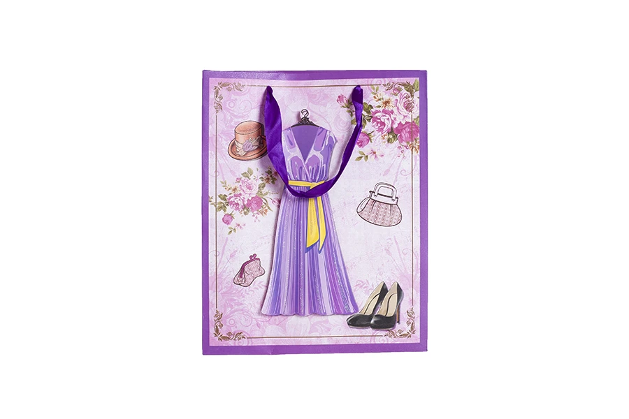 Хартиени 3-D Подаръчни торбички, модел "Лилава Рокля", размер "M", 26x10x32cm-изображение_размери