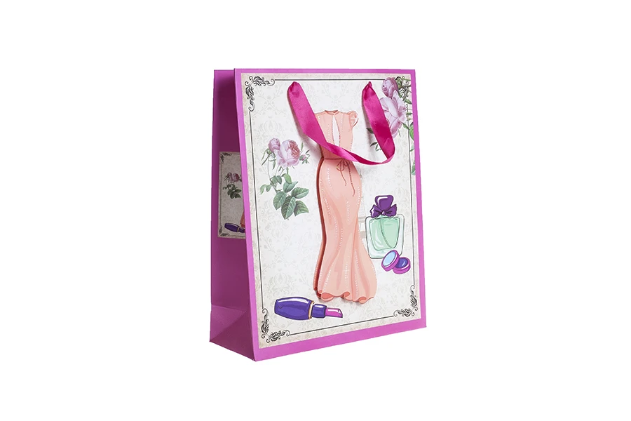 Хартиени 3-D подаръчни торбички "Оранжева рокля ", размер  "M", 26x10x32cm-изображение_продукт