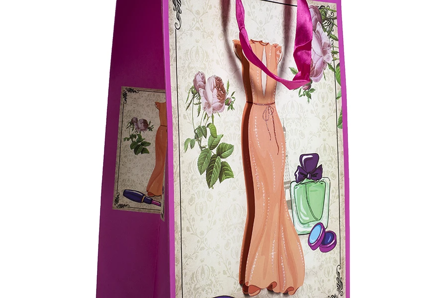 Хартиени 3-D подаръчни торбички, модел  "Оранжева Рокля", размер  "L", 31x12x42cm-