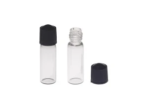Стъклена миниатра 1 ml, с размери 10x35 с черна пластмасова капачка-1