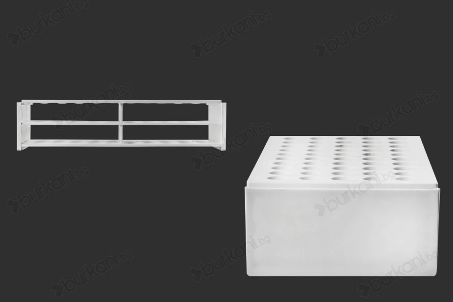 Пластмасова поставка  212x107x50 mm в бял цвят - 50 места (с отвор  13 mm)-изображение_размери