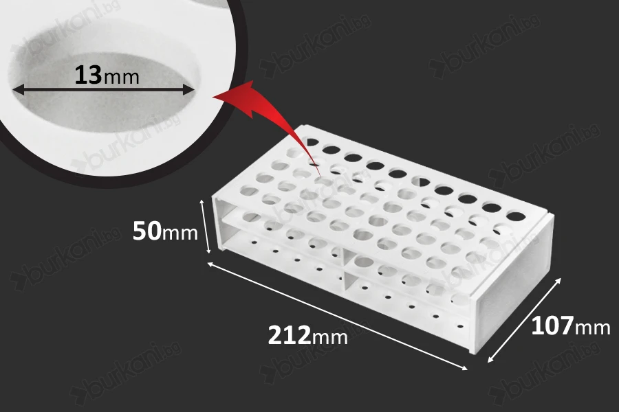 Пластмасова поставка  212x107x50 mm в бял цвят - 50 места (с отвор  13 mm)-изображение_група