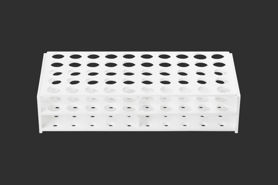 Πластмасова поставка  238x110x55 mm в бял цвят - 50 места (с отвор 16 mm) Πластмасова поставка  238x110x55 mm в бял цвят - 50 места (с отвор 16 mm)