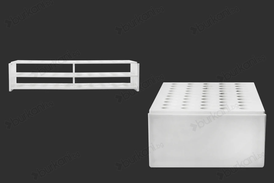 Πластмасова поставка  238x110x55 mm в бял цвят - 50 места (с отвор 16 mm)-изображение_размери