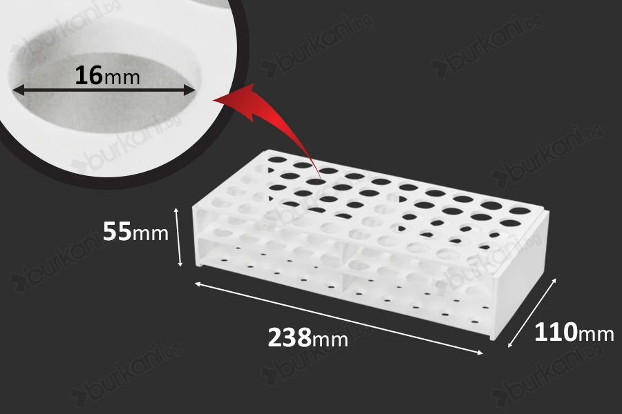 Πластмасова поставка  238x110x55 mm в бял цвят - 50 места (с отвор 16 mm)-изображение_група
