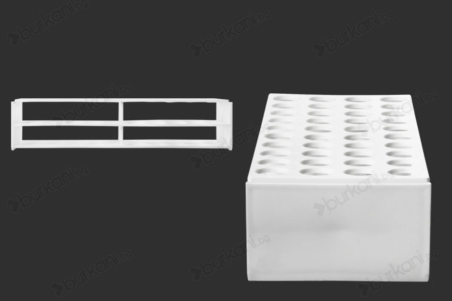 Пластмасова поставка  278x110x60 mm в бял цвят - 40 места (с  отвор 22 mm)-изображение_група