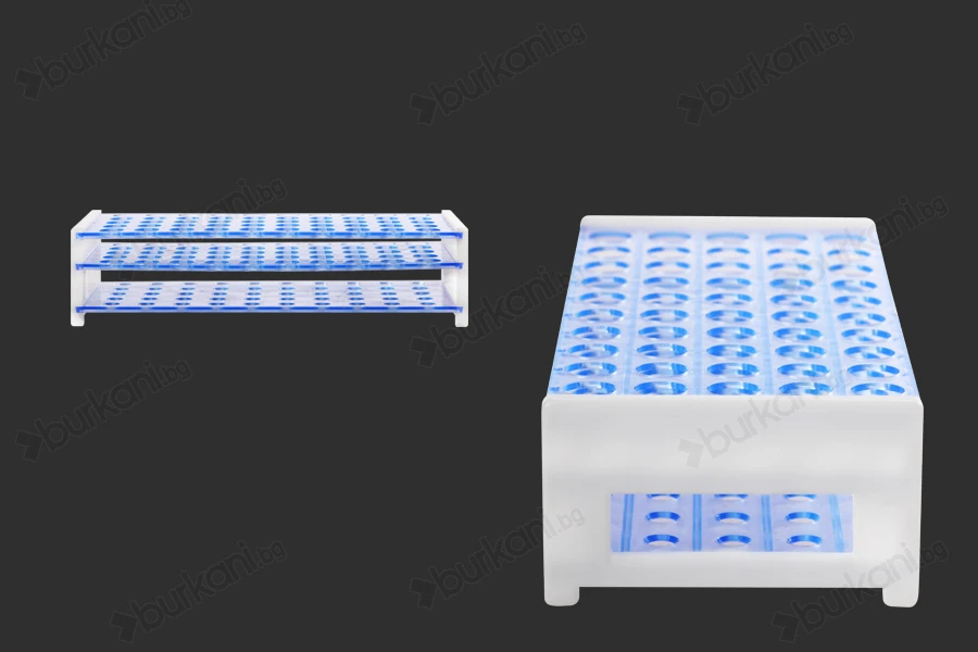 Пластмасова стойка с размери  256x113x64 mm - 50 позиции ( размер на дупката 16 mm)-изображение_размери