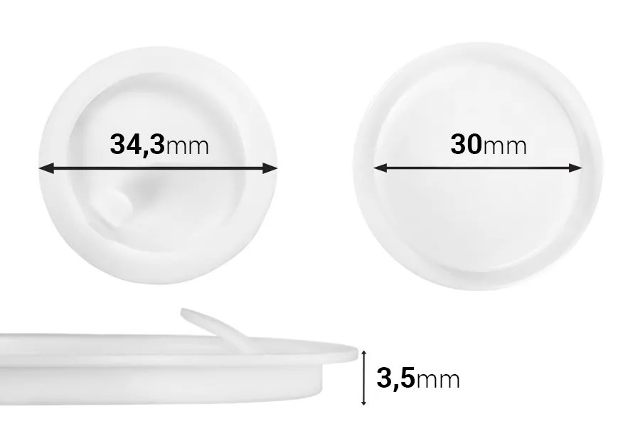 Уплътнение пластмасово (PE) бяло височина 3,50 мм - диаметър 34,30 мм (малък диаметър: 30 мм) - 12 бр.-изображение_продукт