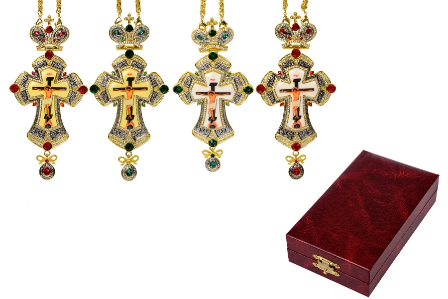 Kryq gjoksi me gurë me ngjyra, zinxhir (120 cm) dhe këllëf-изображение_продукт