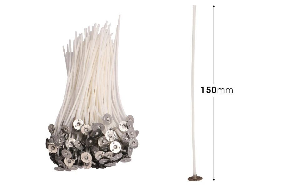 Восъчени памучни фитили за свещи с дължина 150 мм и метална основа - 100 бр.-изображение_размери