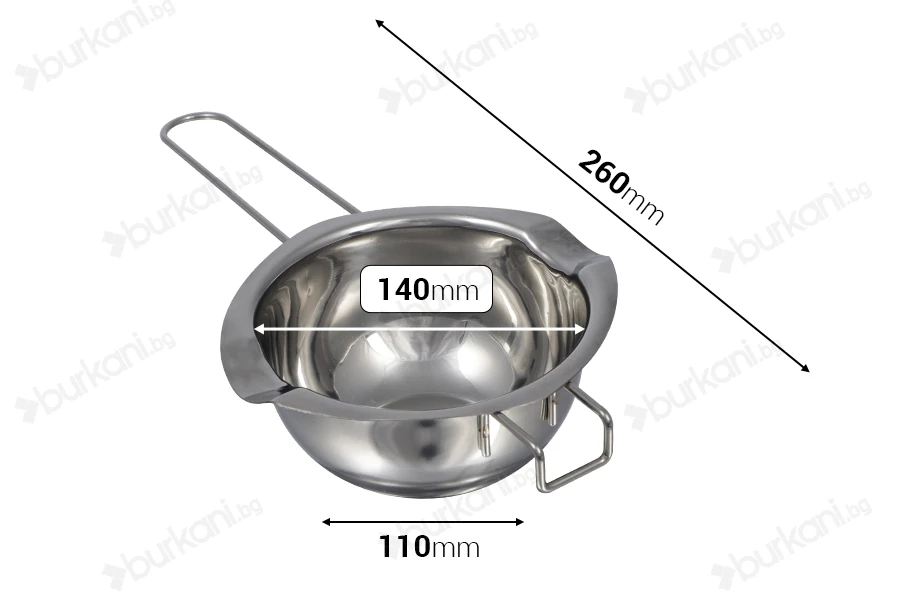 Метален съд (инокс) 400мл за водна бяна (Bain Marie)-изображение_размери