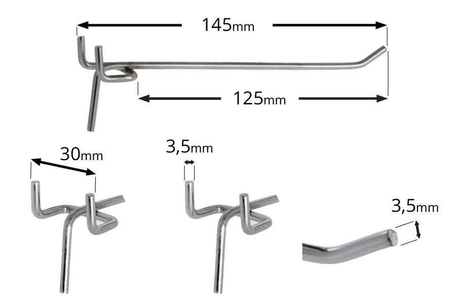 Кука единична за перфориране  на щандове 150 мм-