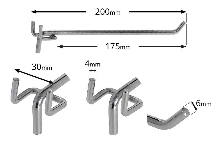 Кука единична за перфориране на щандове 200 мм-