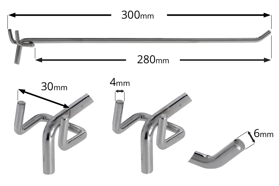 Кука единична за перфориранe на  щандове 300 мм-