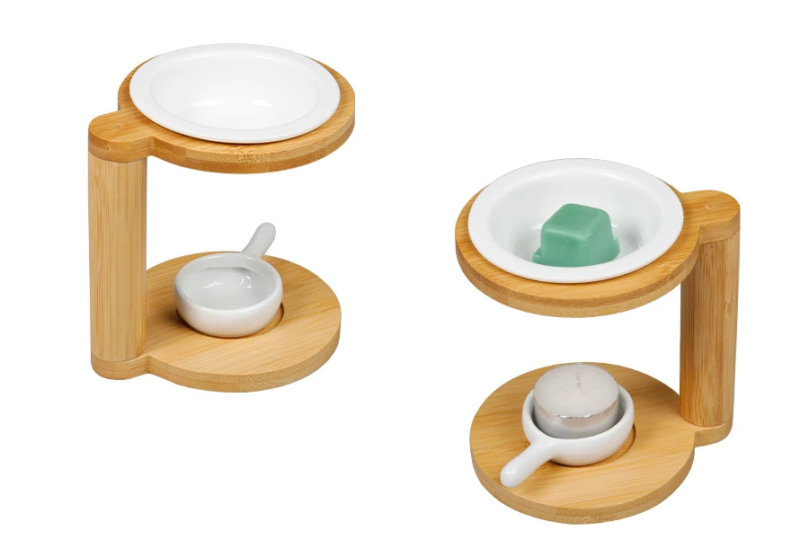 Дървен дифузер + керамична чинийка за топене на свещи или масла-изображение_група