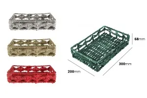 Правоъгълна цветна плетана кошница от слама с метална рамка 300x200x68-2