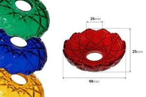 Vrimë qelqi pllaka me vrimë qendrore (26 mm) për shandanët dhe llambadarët në një larmi ngjyrash-изображение_размери