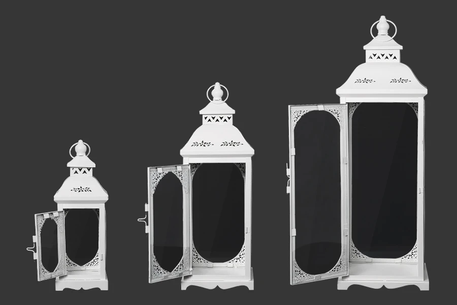 Метален фенер със стъклени прозорци, в комплект от 3 бр.  S-M-L-изображение_размери