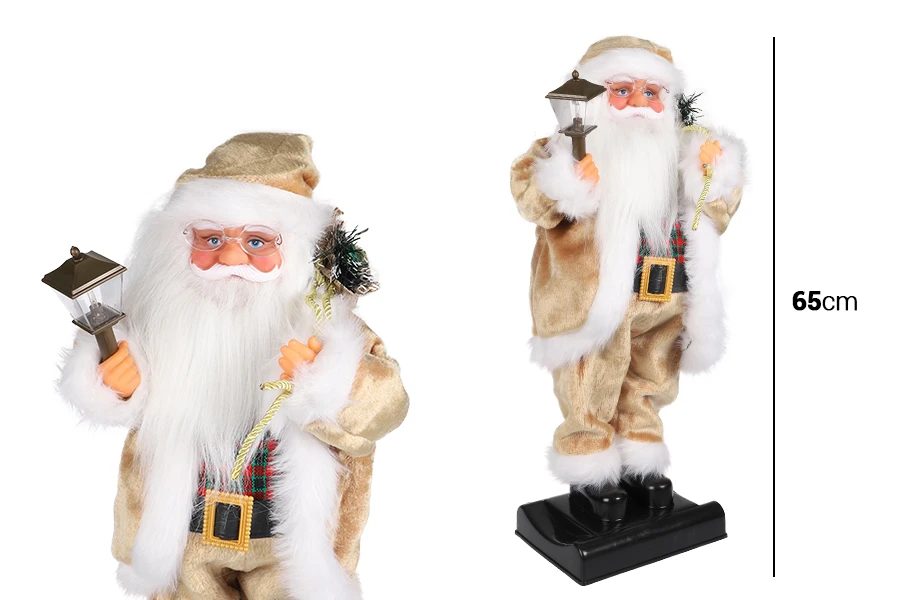 Декоративен Дядо Коледа (движещ се )  с фенер и музика - височина 65 см-изображение_размери