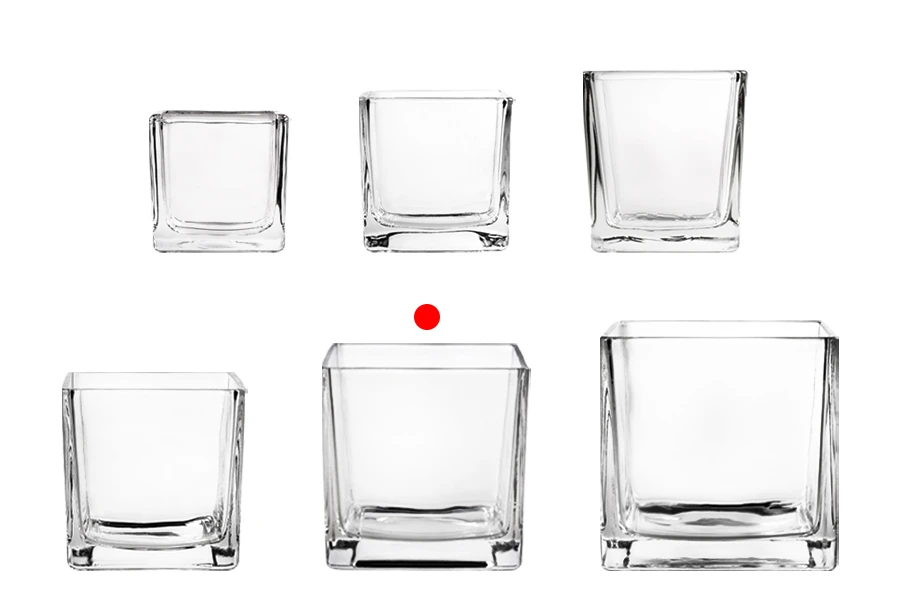 Стъклен квадратeн декоративен свещник  120x120 mm-изображение_група