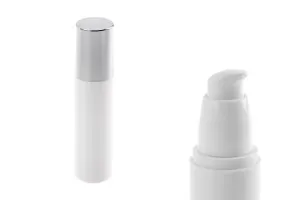 Пластмасова бяла бутилка Airless 50 ml със сребриста капачка-1