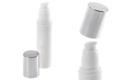 Пластмасова бяла бутилка Airless 50 ml със сребриста капачка Пластмасова бяла бутилка Airless 50 ml със сребриста капачка