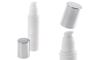 Пластмасова бяла бутилка Airless 50 ml със сребриста капачка-3