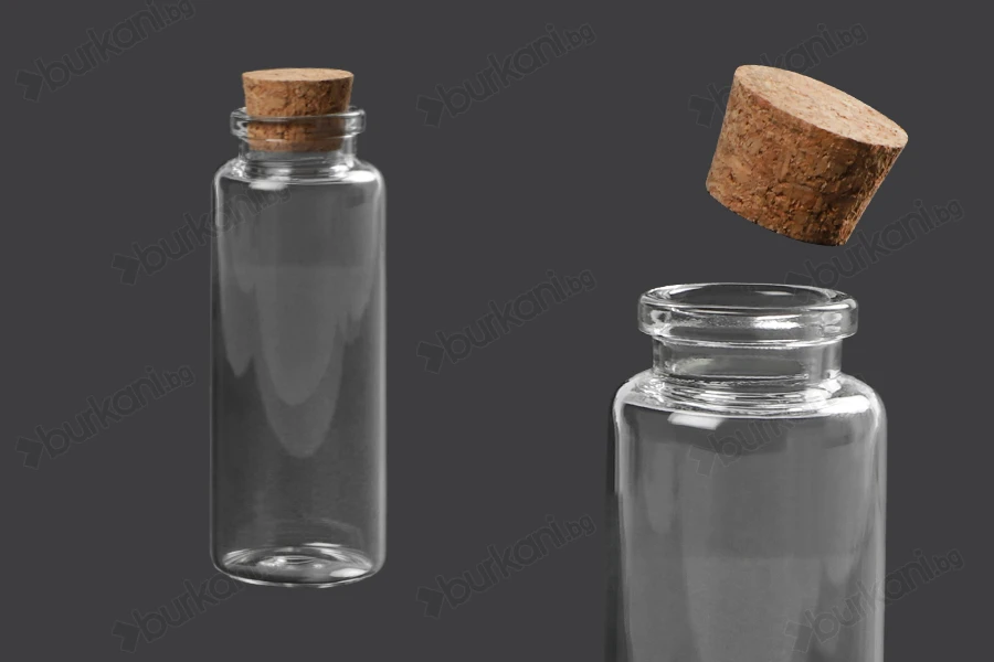 Стъклена бутилка 40 ml с коркова тапа - 12 бр./пакет-изображение_продукт