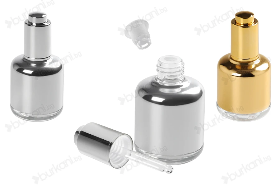 Стъклена бутилка 50 ml с капкомер, цедка  и капачка бутон-изображение_група